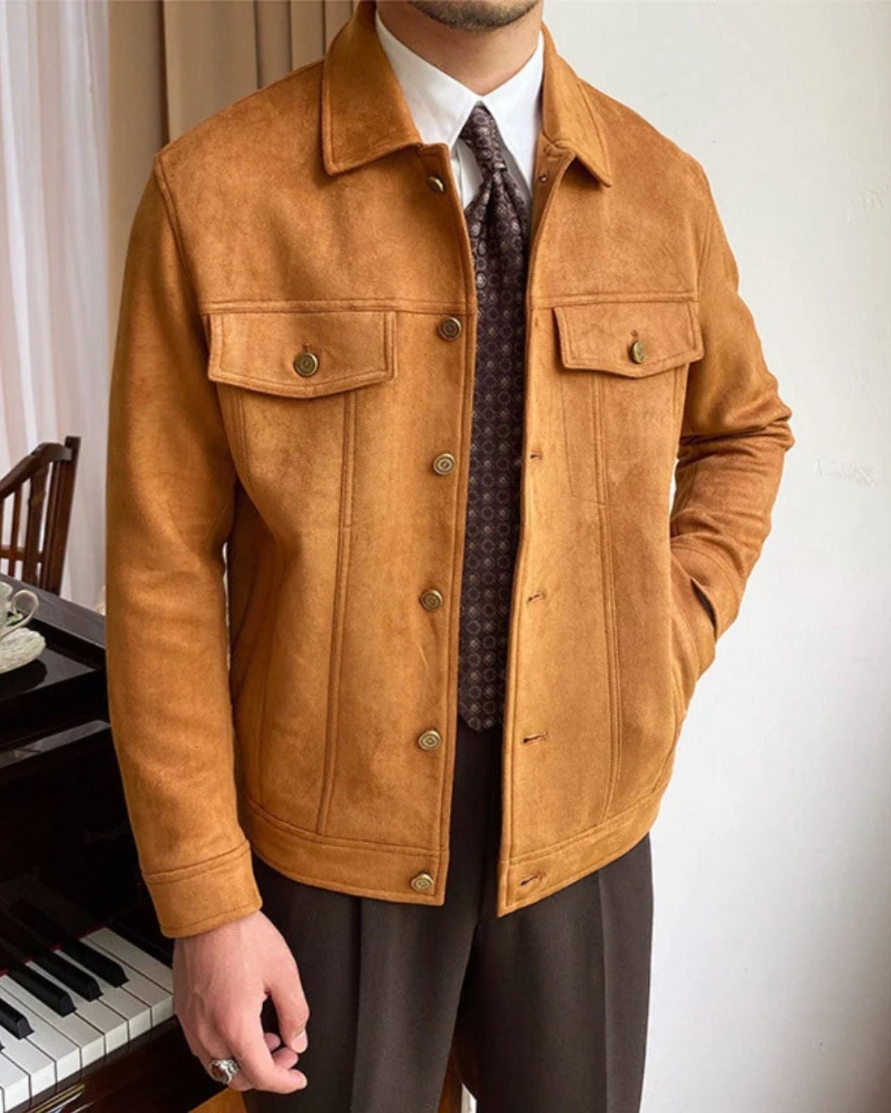 Aurazio Giacca in camoscio con revers da uomo