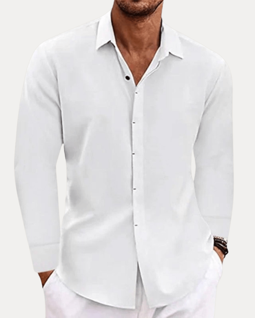 Aurazio Camicia Uomo Effetto Lino Traspirante Misto Lino Cotone Confortevole Leggera Vestibilità Regolare