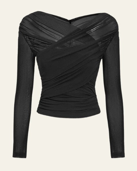 Top Donna Elegante Avvolgente in Rete Mesh Elastico Raffinato