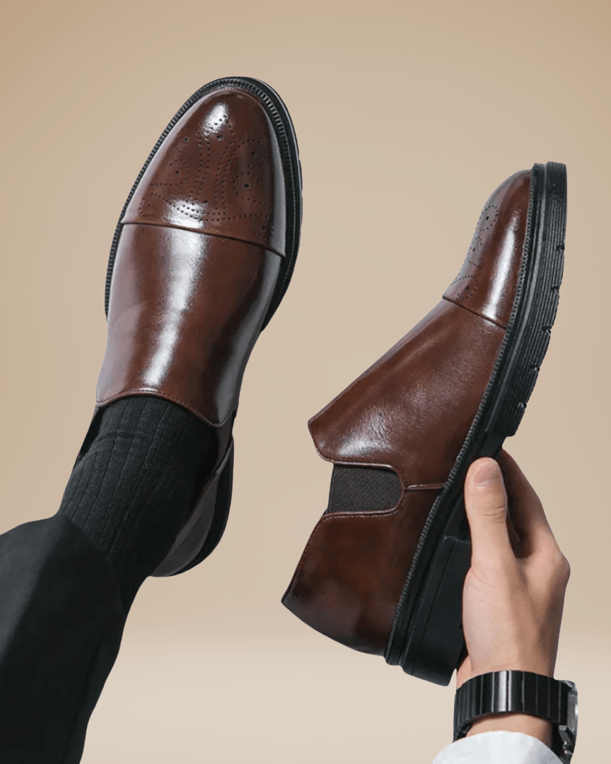 Aurazio Mocassini Uomo Punta Decorata In Pelle Sintetica Liscia, Confortevoli E Facili Da Indossare