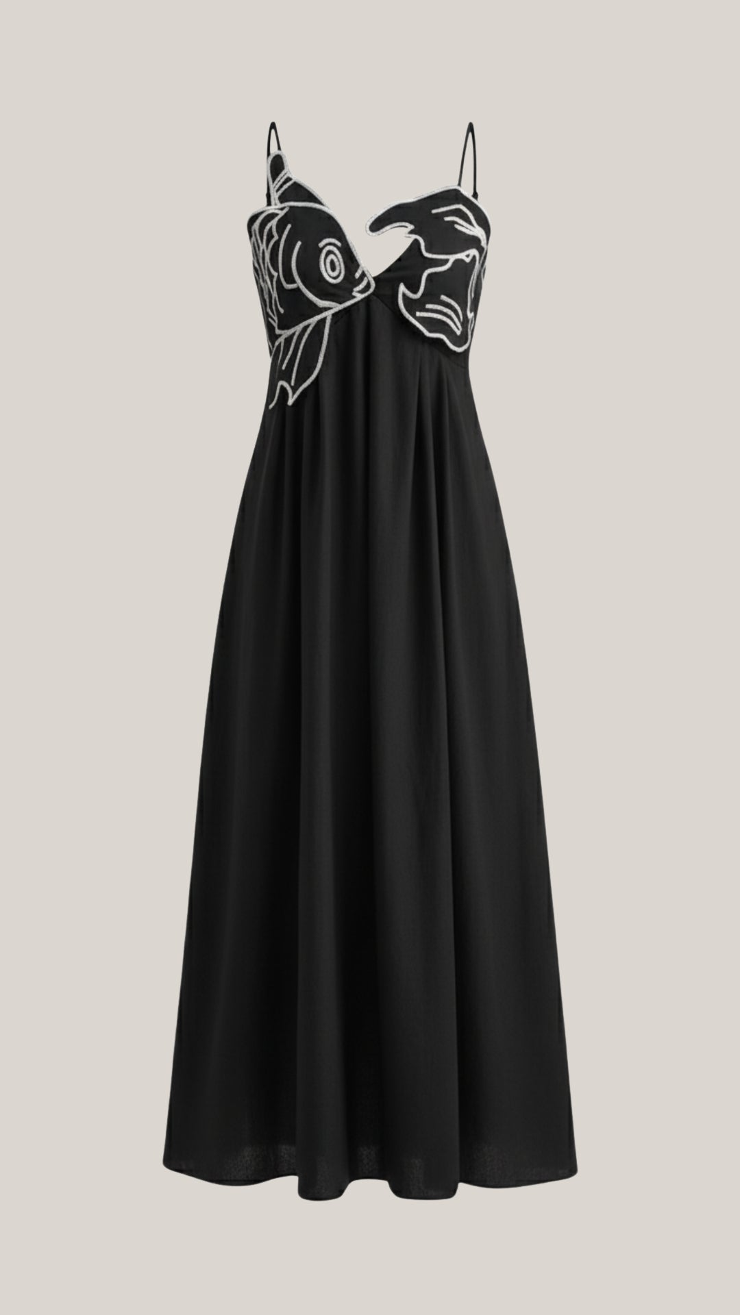 Abito Lungo Donna Ricamato Boho Spalline Sottili Fluido
