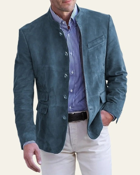 Aurazio Giacca in Similpelle Vegana con Collo Alto da Uomo