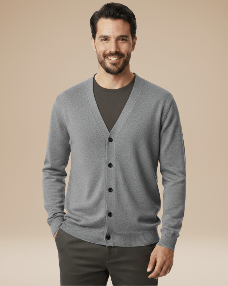 Aurazio Cardigan Uomo Misto Cashmere Elegante Scollo A V Bottoni Comfort Tutto Il Giorno