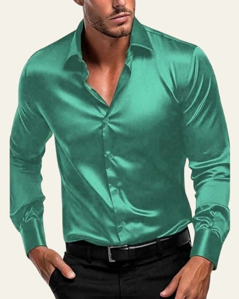 Aurazio Camicia Satinata a Maniche Lunghe da Uomo