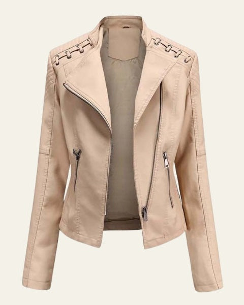 Aurazio Giacca in Pelle Vegana Rosa Cipria per Donne