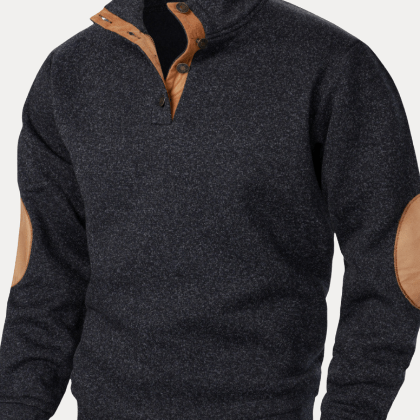 Aurazio Maglione Uomo Con Toppe Gomiti Caldo Morbido Collo Mock Versatile Stile Moderno