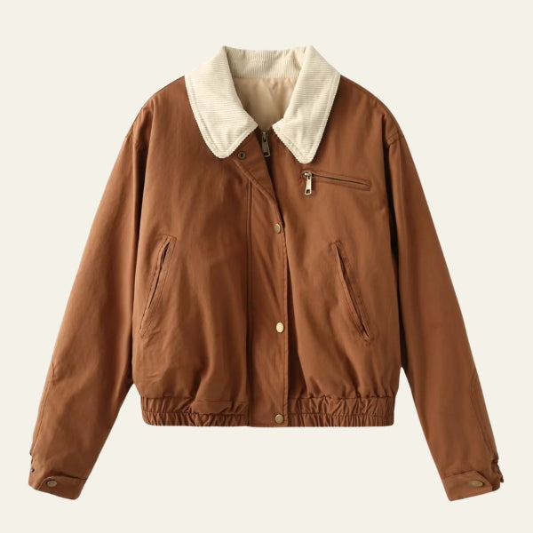 Giacca Bomber Donna in Twill di Cotone Collo Velluto a Coste
