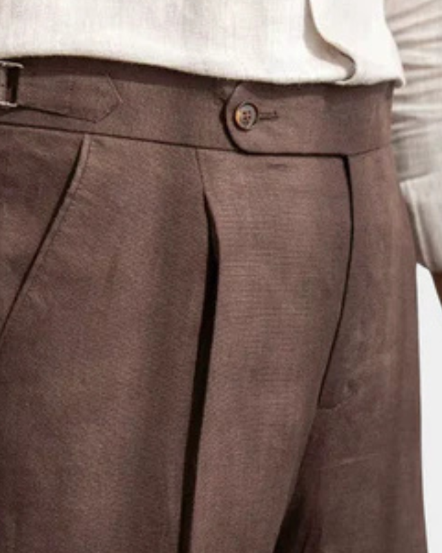 Aurazio Pantaloni in lino con pieghe da uomo