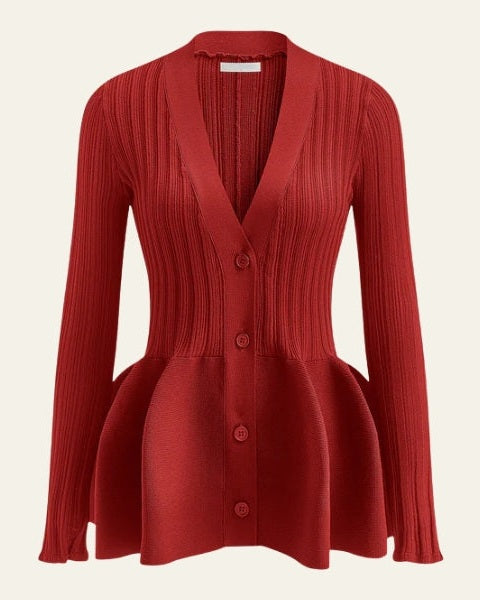 Aurazio Cardigan in Maglia a Coste con Peplo per Donne