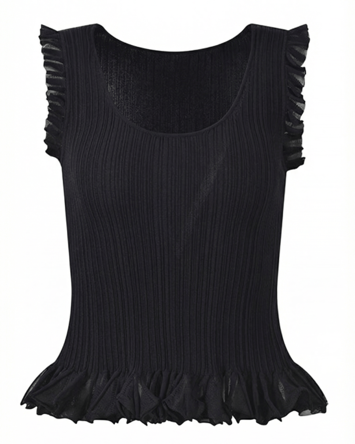 Aurazio Top in Maglia Costina con Volant da Donna