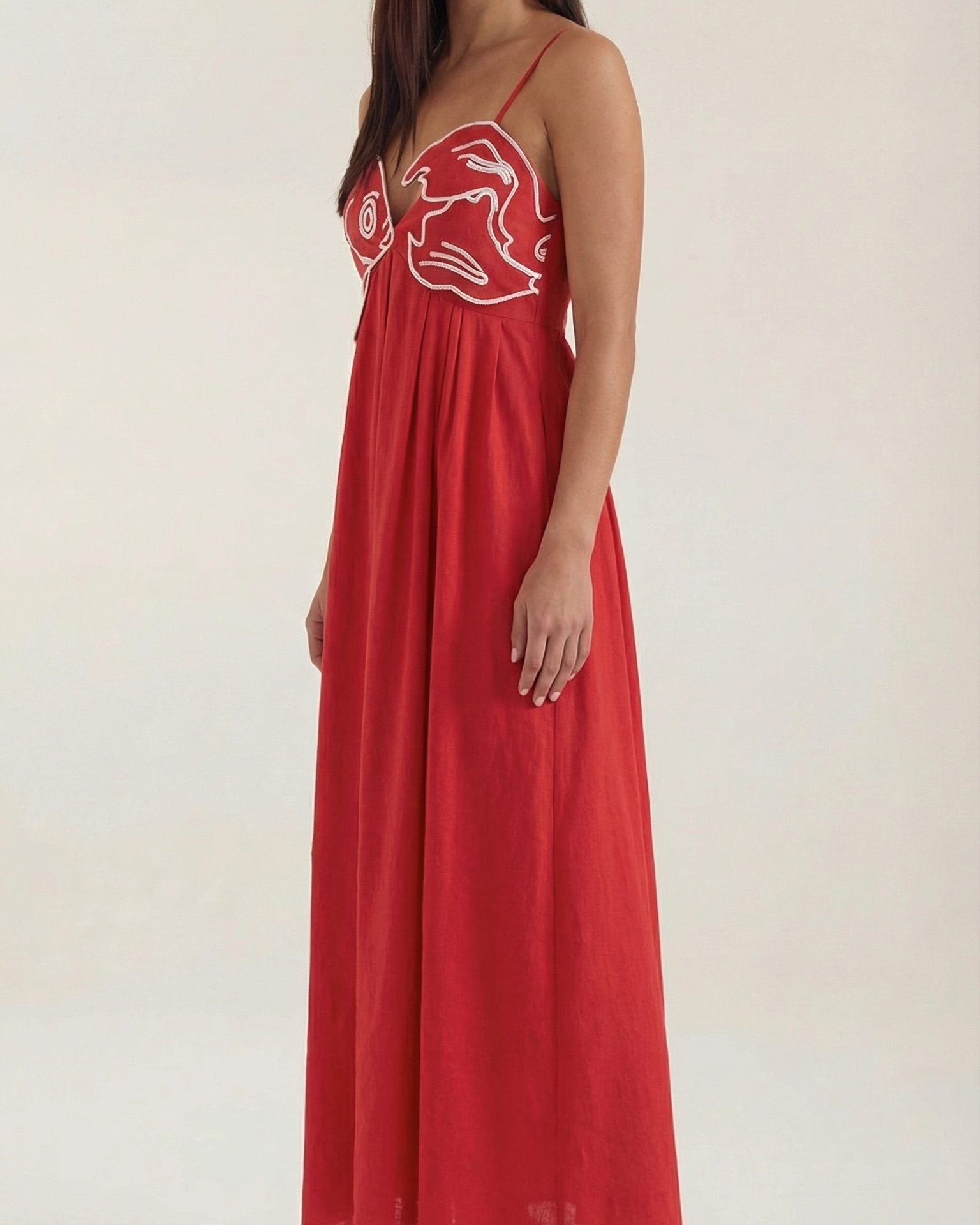 Abito Lungo Donna Ricamato Boho Spalline Sottili Fluido
