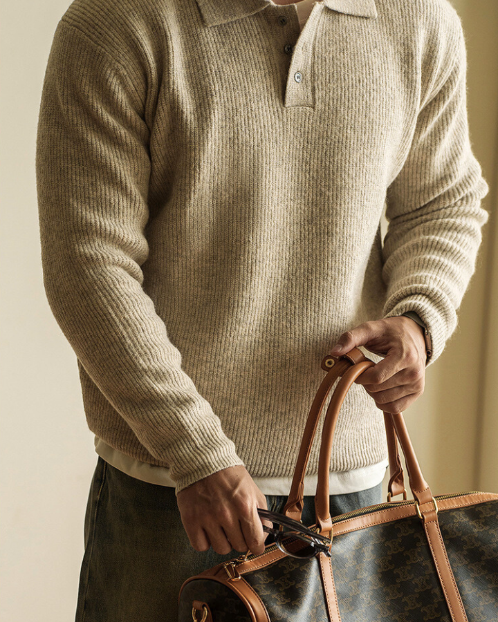 Aurazio Maglione Polo in Maglia a Maniche Lunghe da Uomo