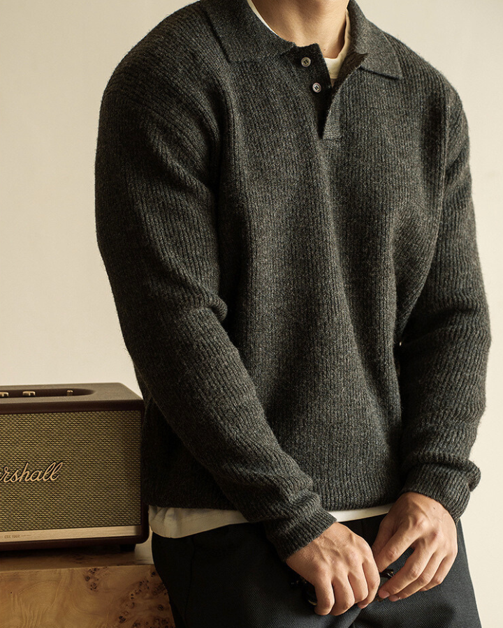 Maglione Polo Uomo in Maglia Leggera Maniche Lunghe