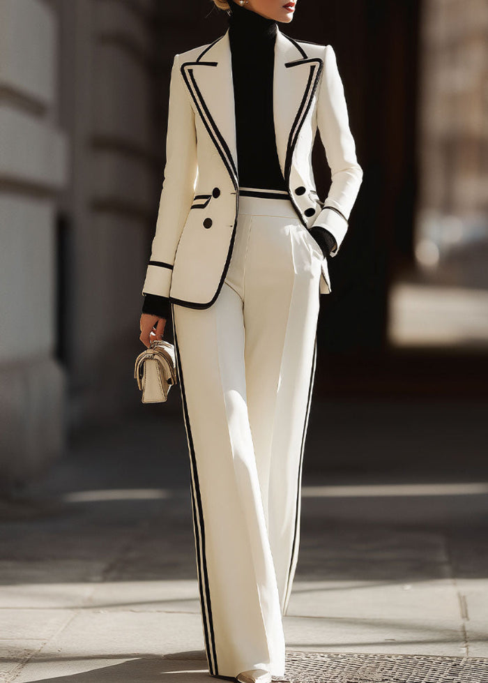 Tailleur Donna Doppiopetto con Profili a Contrasto Pantaloni Palazzo