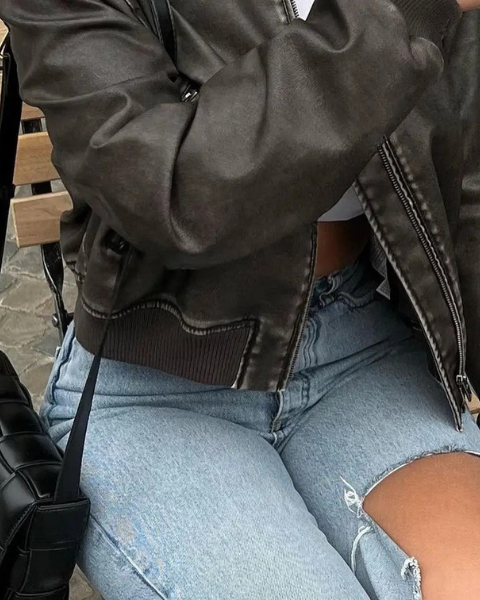 Bomber Donna in Pelle Vegana Morbida Silhouette Essenziale
