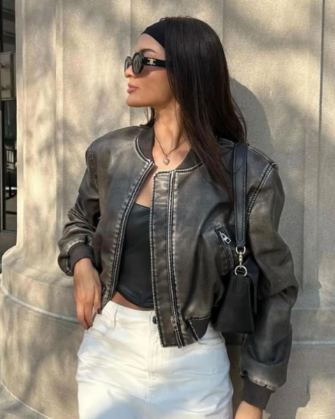 Aurazio Giacca bomber in pelle morbida da donna