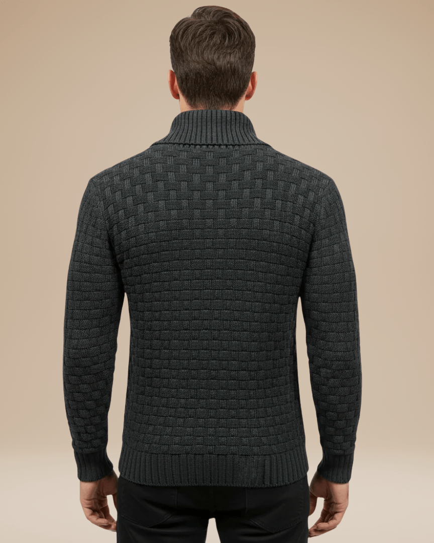 Aurazio Maglione Uomo Collo Sciallato Con Bottoni Caldo In Filato Medio Elegante Trama A Cestino