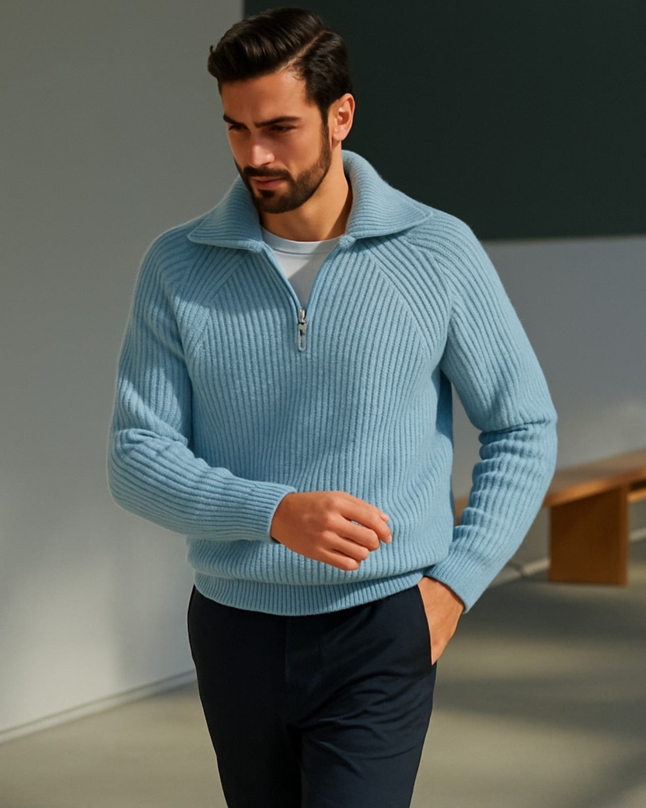 Aurazio Maglione con zip a metà torace da uomo