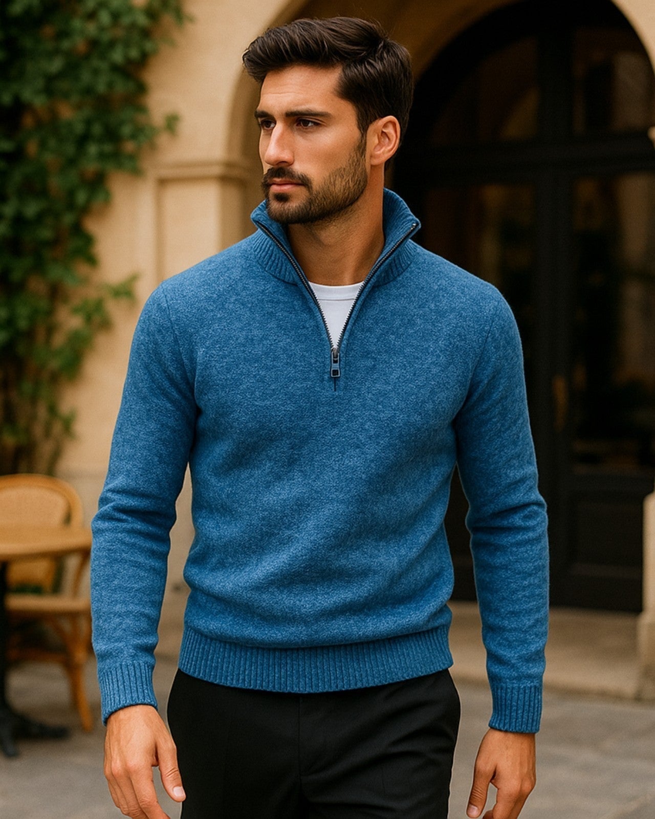 Aurazio Maglione Testurizzato Con Zip A Metà Da Uomo