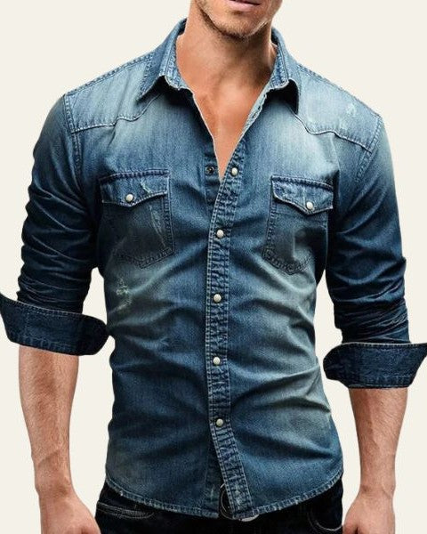 Camicia Uomo in Jeans Classica Denim Lavato Robusta