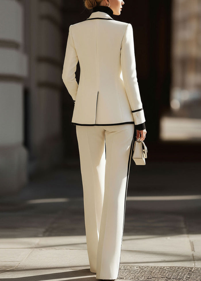 Tailleur Donna Doppiopetto con Profili a Contrasto Pantaloni Palazzo