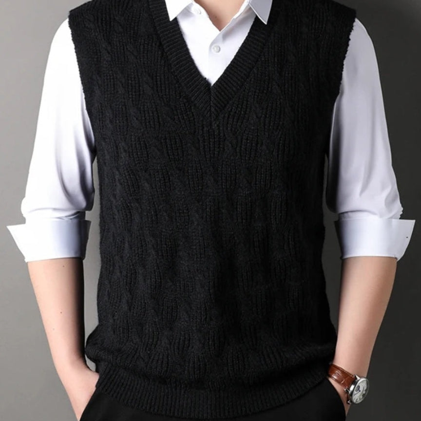 Aurazio Gilet di maglia a coste con scollo a V da uomo