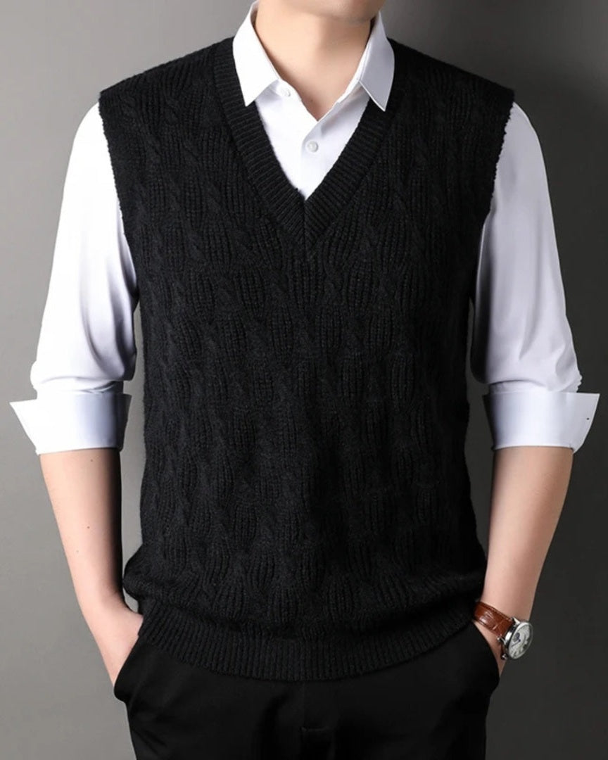 Aurazio Gilet di maglia a coste con scollo a V da uomo