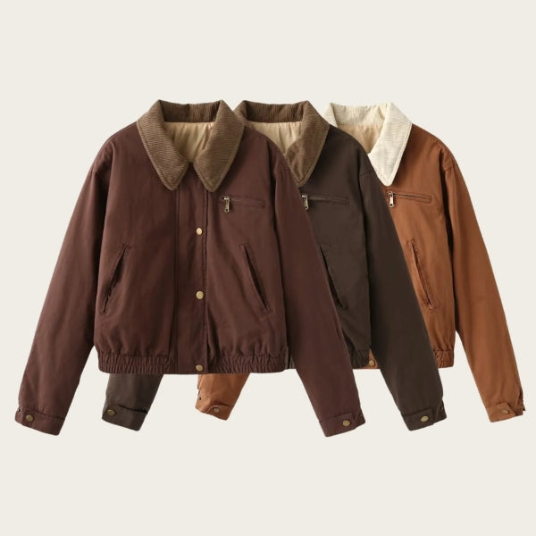 Giacca Bomber Donna in Twill di Cotone Collo Velluto a Coste