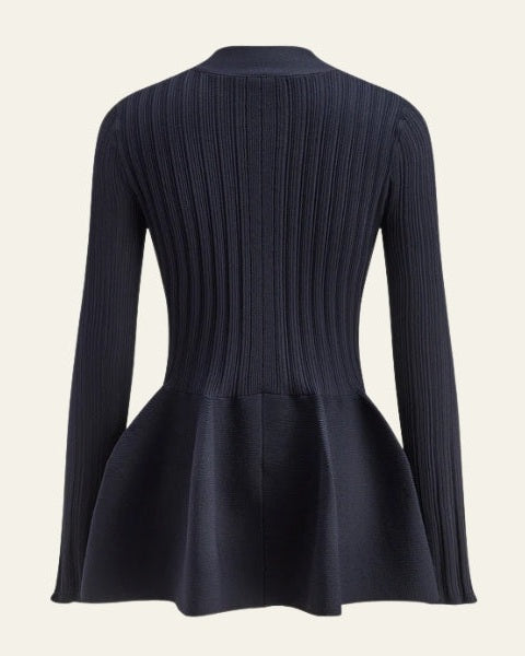 Aurazio Cardigan in Maglia a Coste con Peplo per Donne