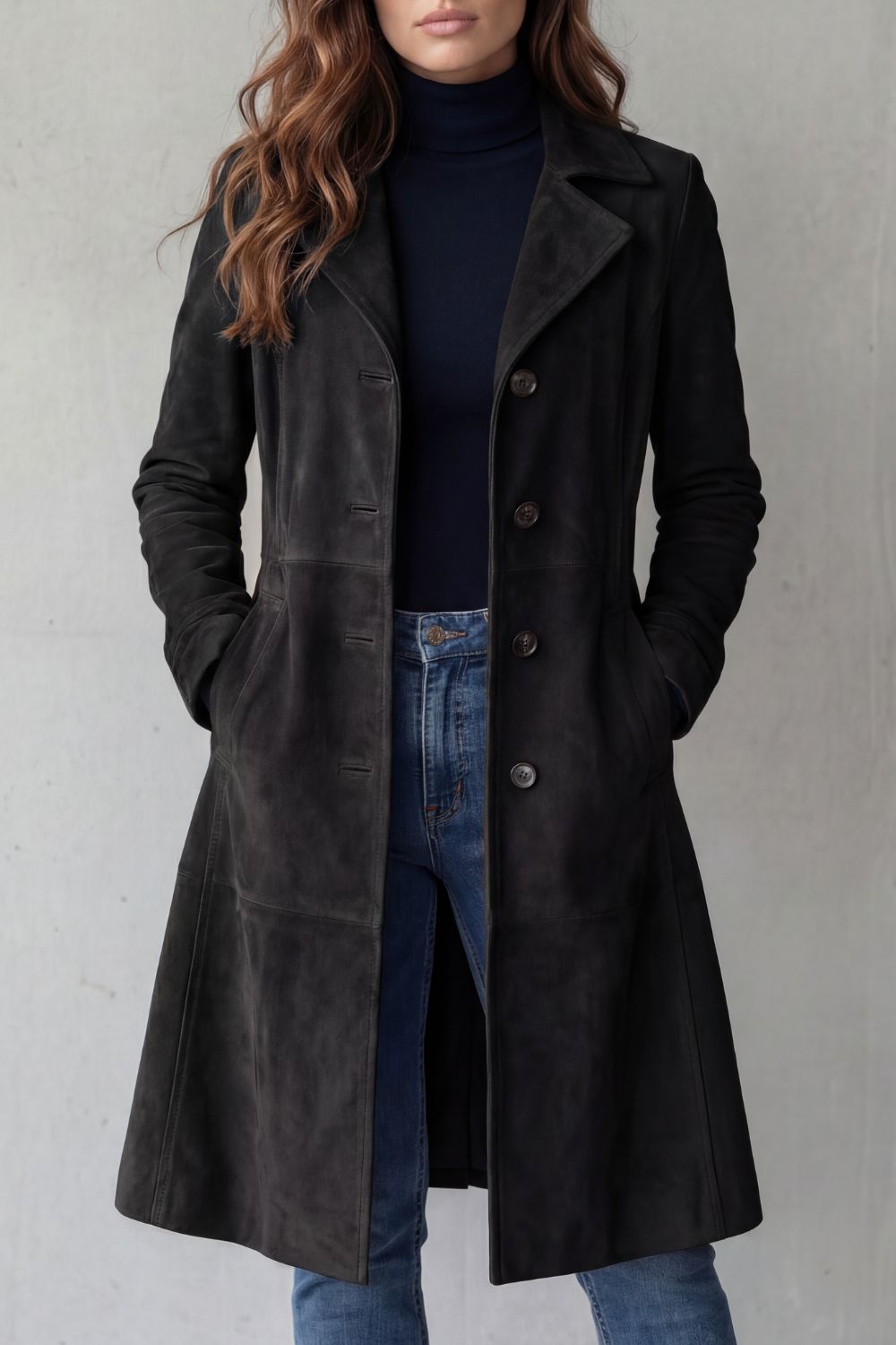 Cappotto Donna Lungo Effetto Camoscio Vintage Linea Longline