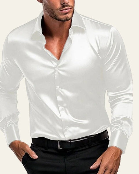 Aurazio Camicia Satinata a Maniche Lunghe da Uomo