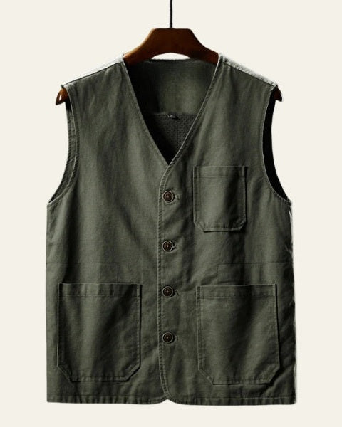 Aurazio Gilet in Cotone Dritto con Tasche da uomo