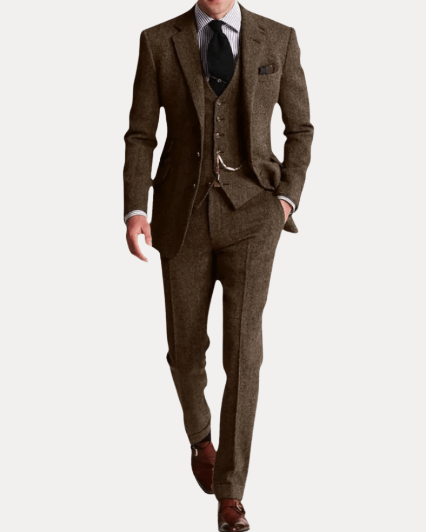 Aurazio Abito Uomo Tre Pezzi In Tweed Classico Taglio Regular Elegante Confortevole