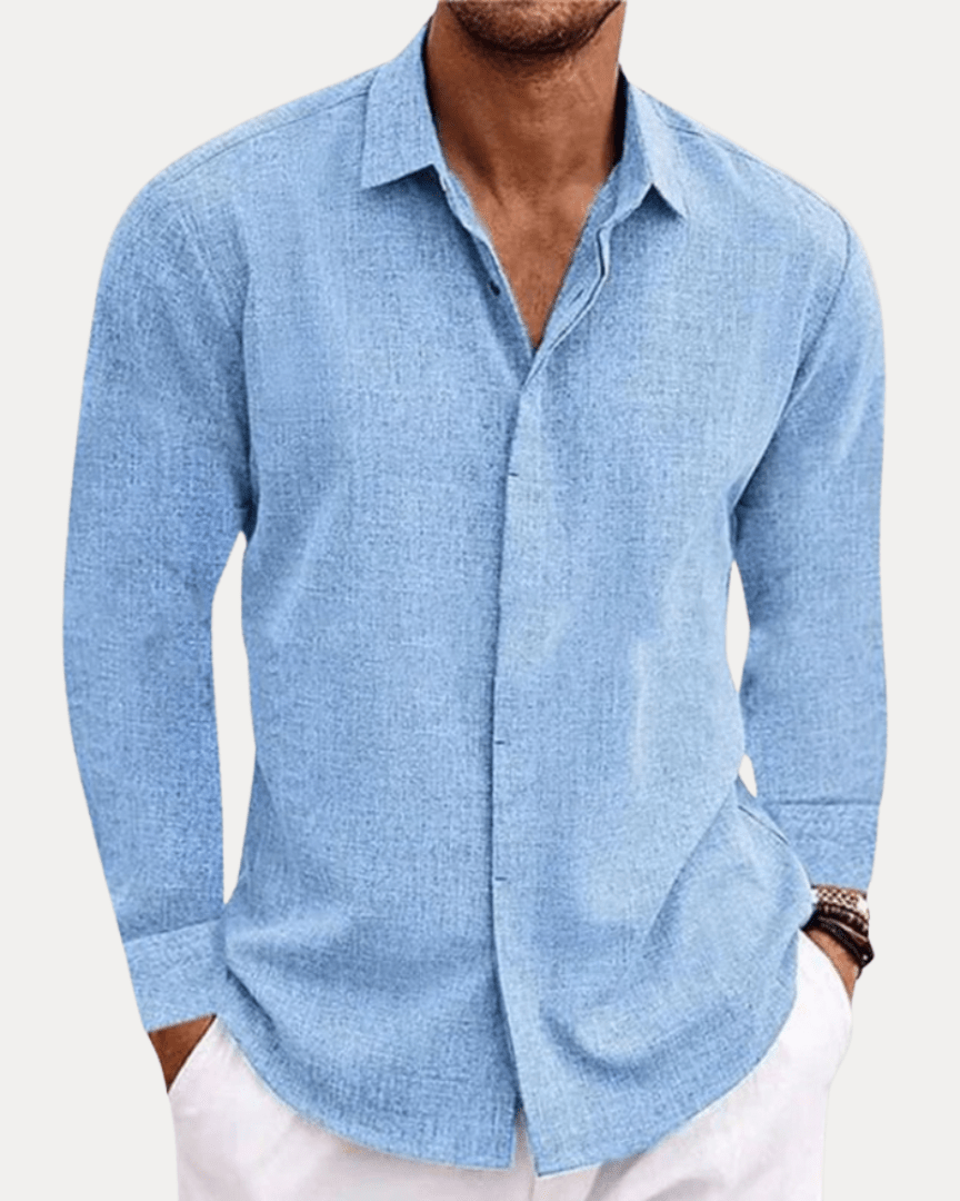 Aurazio Camicia Uomo Effetto Lino Traspirante Misto Lino Cotone Confortevole Leggera Vestibilità Regolare