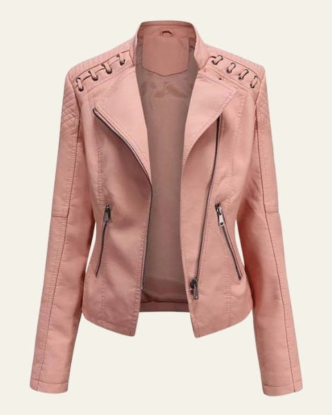 Aurazio Giacca in Pelle Vegana Rosa Cipria per Donne