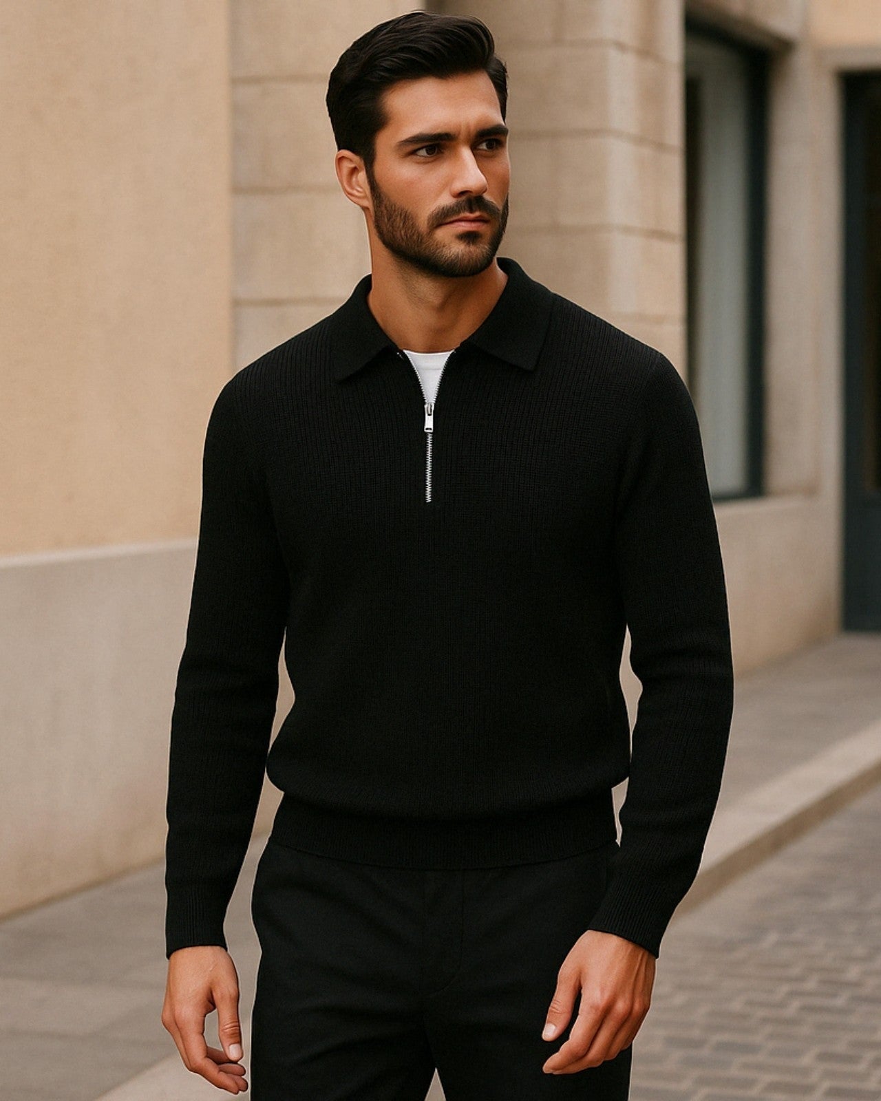 Aurazio Maglione a trecce con zip da uomo