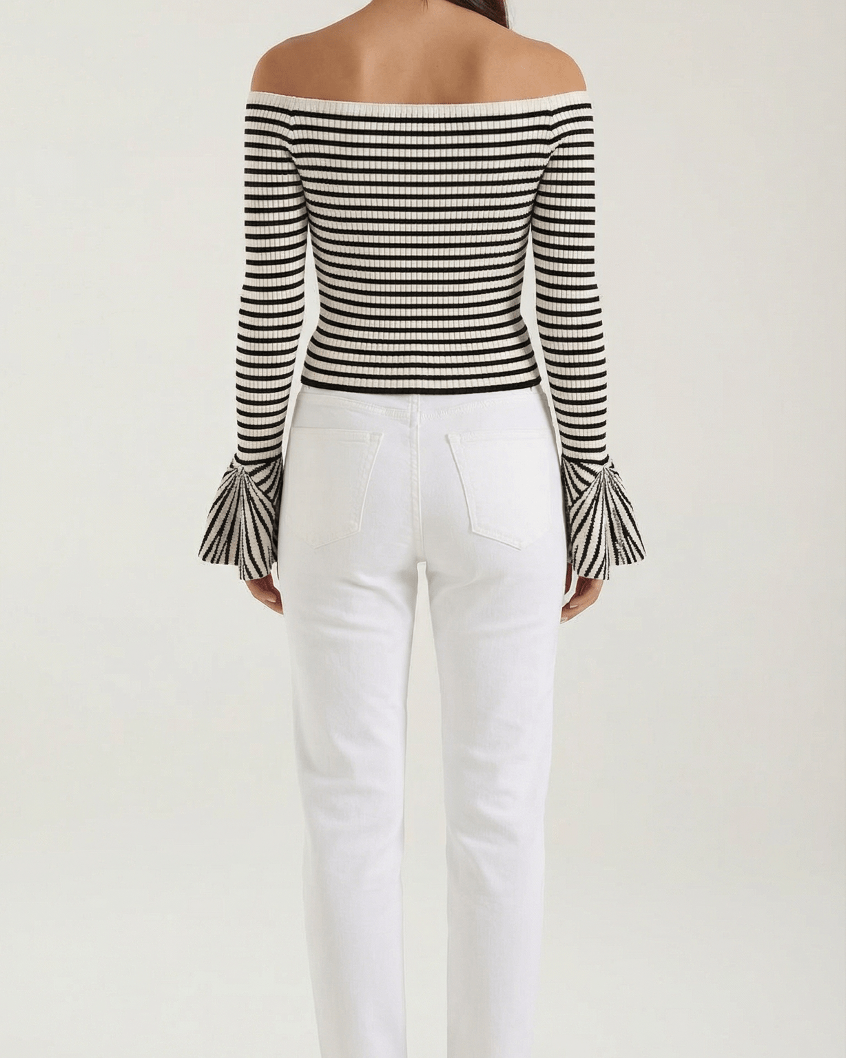 Aurazio Top a Righe con Maniche a Volant da Donna