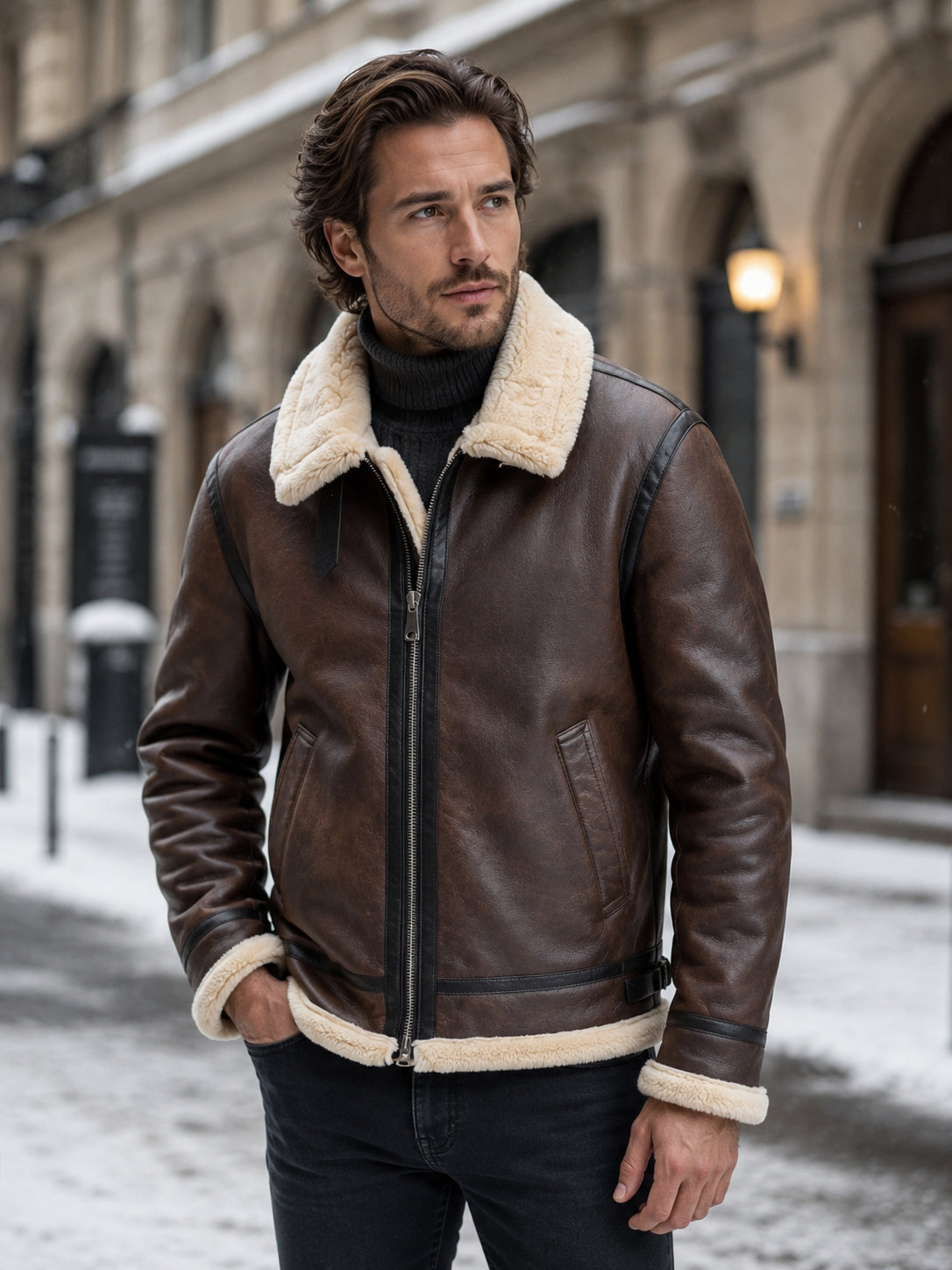 Giacca Aviator Uomo in Pelle Fodera Shearling Sintetico