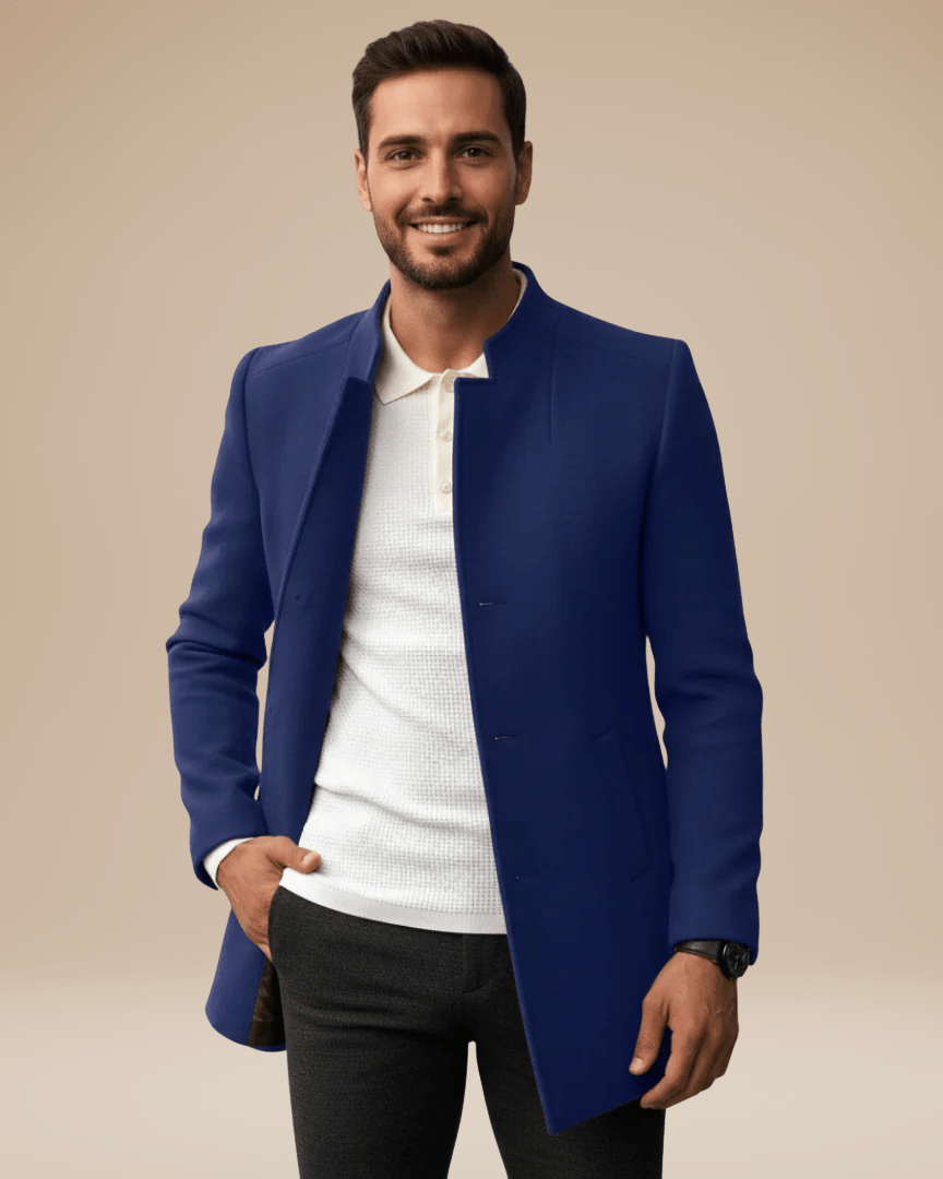 Cappotto Uomo Collo Coreano Affusolato Chiusura Nascosta