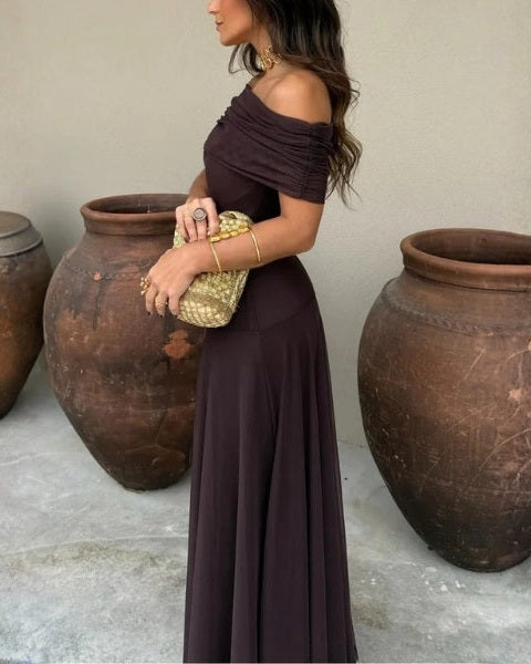 Abito Lungo Donna in Mesh Spalle Scoperte Eleganza Luminosa