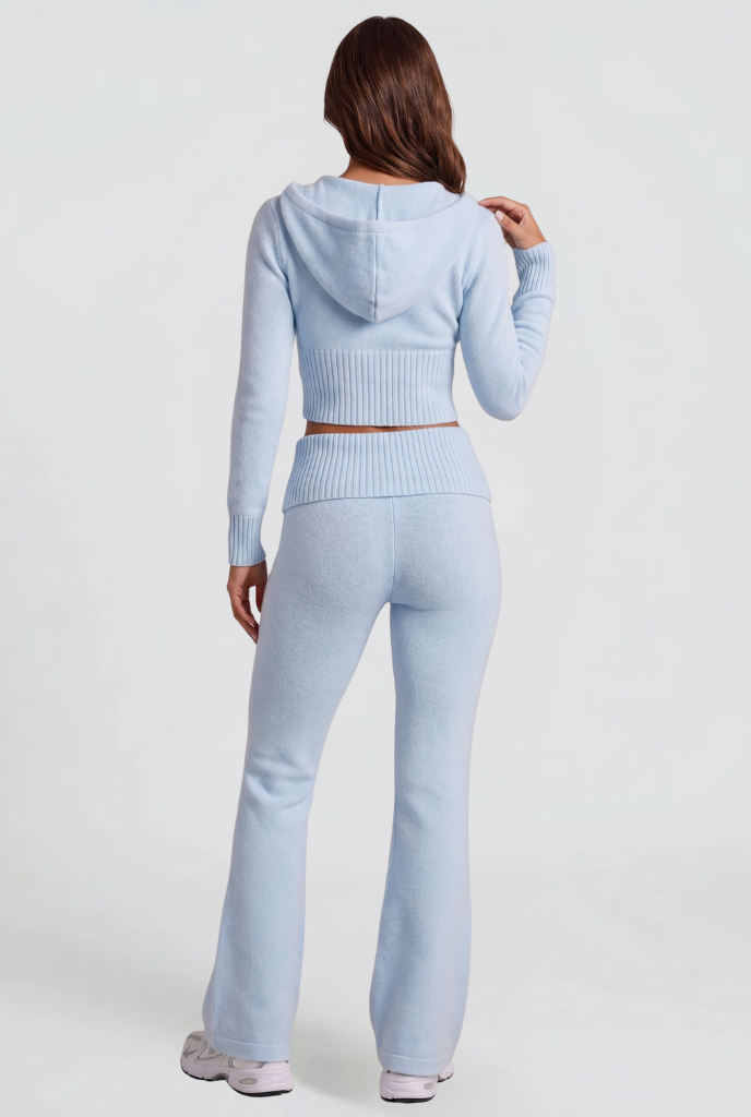Completo Donna in Maglia Felpa con Zip Corta e Pantaloni Zampa