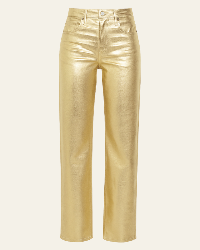 Jeans Donna Metallizzati Dorati Taglio Dritto Finitura Liquida