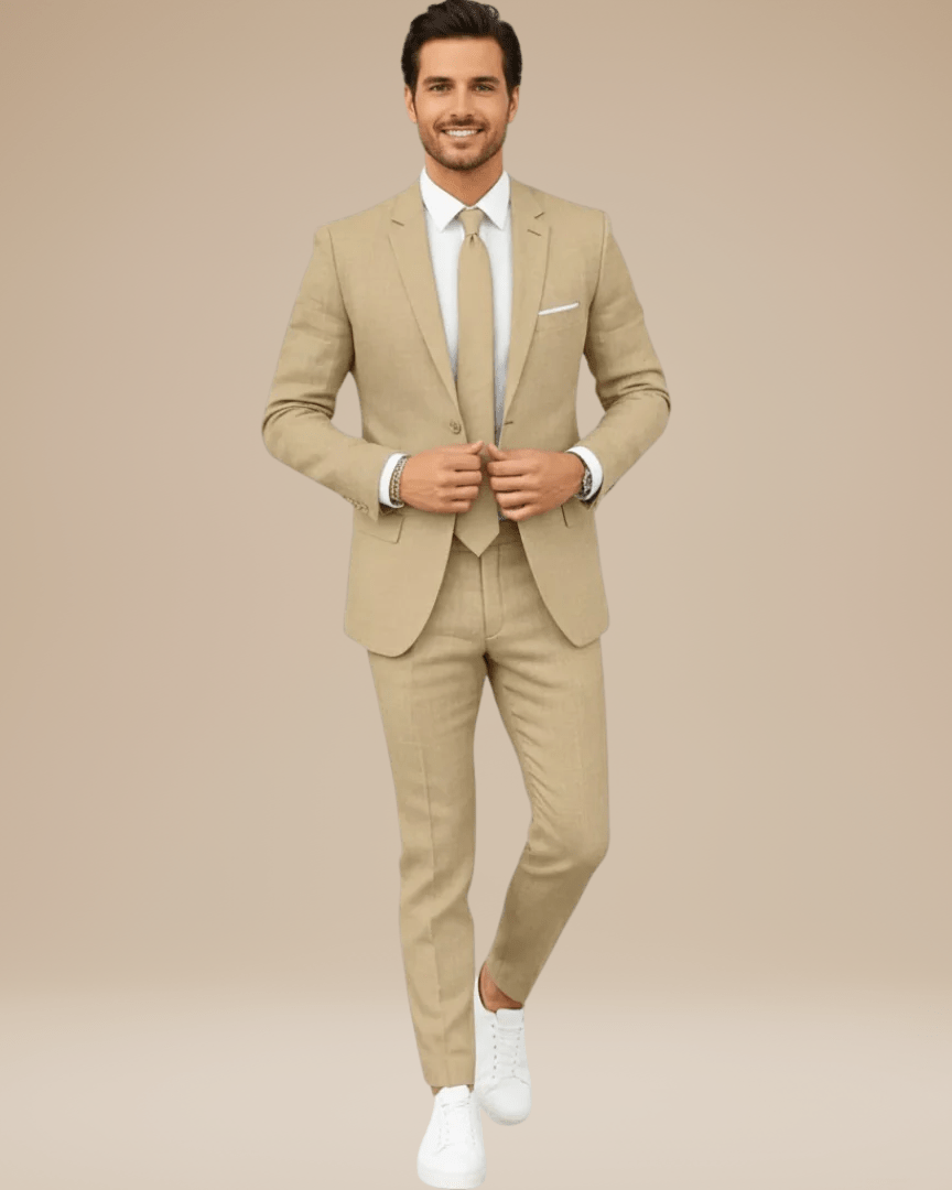 Aurazio Abito Uomo Slim Fit In Lino Leggero Elegante Completo Monopetto Due Bottoni