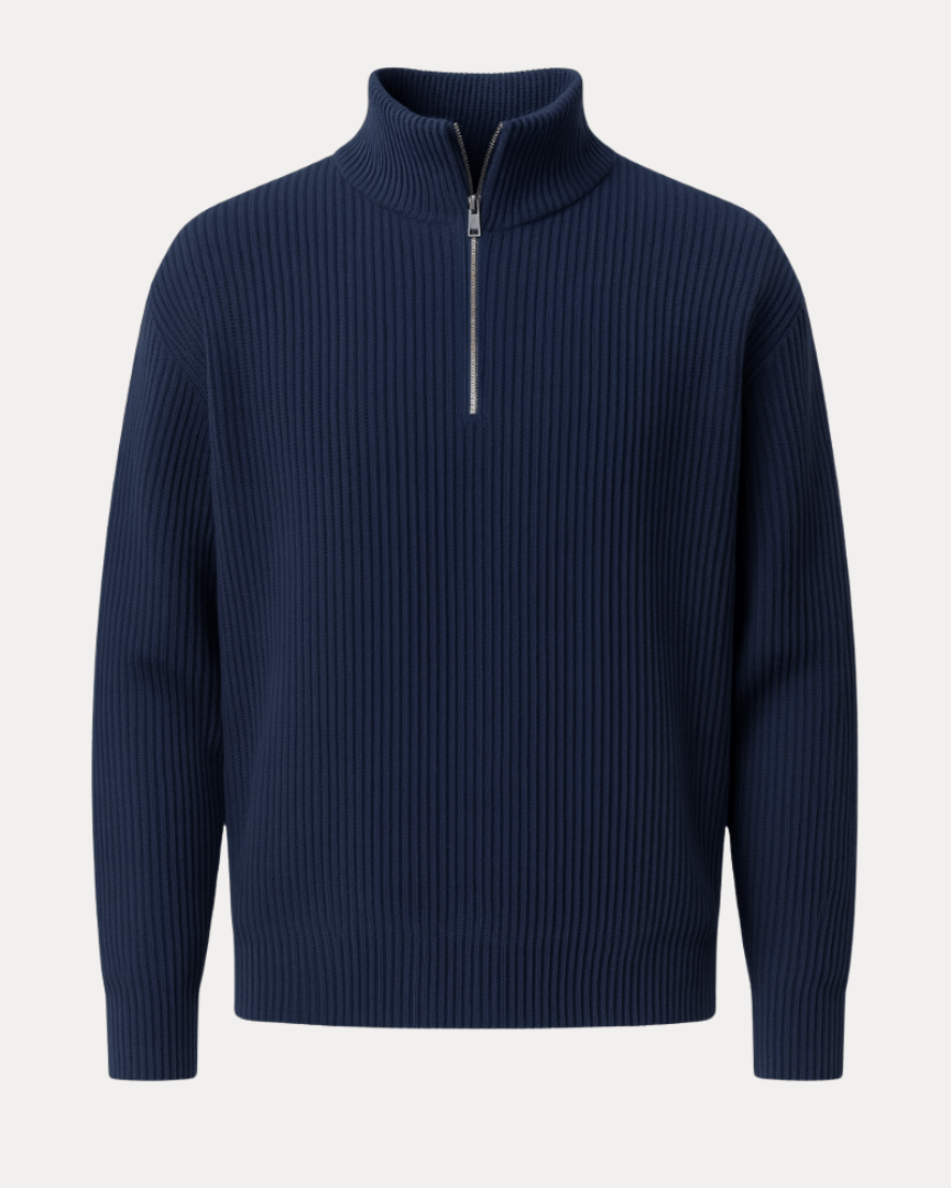 Aurazio Matteo Uomo Mezza Zip Maglione In Maglia Lana Misto Morbido Per Inverno Stile Smart Casual Elegante