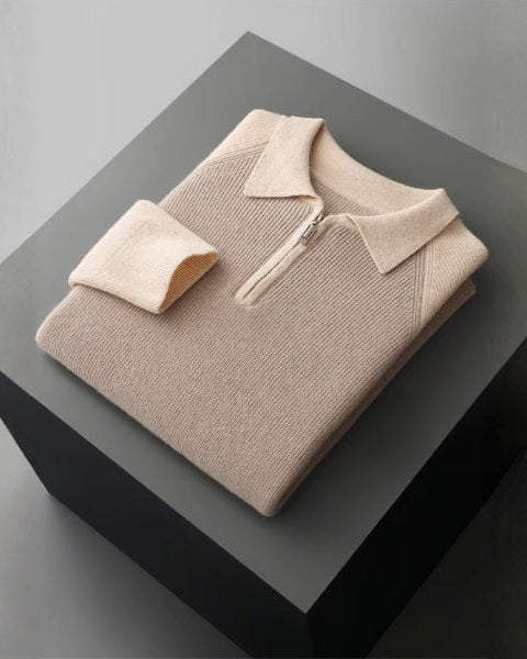 Aurazio Polo Merino con Zip Elegante per Uomo