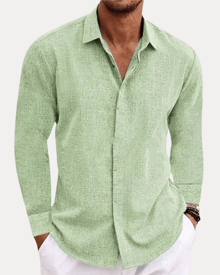 Aurazio Camicia Uomo Effetto Lino Traspirante Misto Lino Cotone Confortevole Leggera Vestibilità Regolare