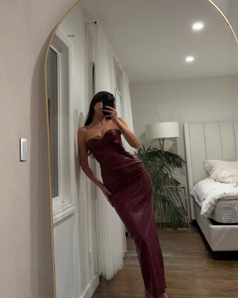 Aurazio Vestito con Corsetto in Finta Pelle Senza Spalline per Donne