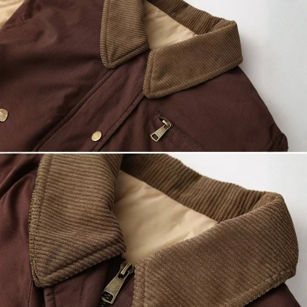 Giacca Bomber Donna in Twill di Cotone Collo Velluto a Coste