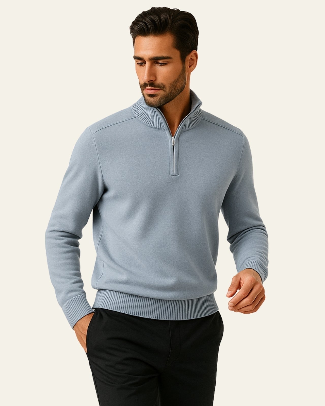 Aurazio Maglione di lana con zip parziale da uomo