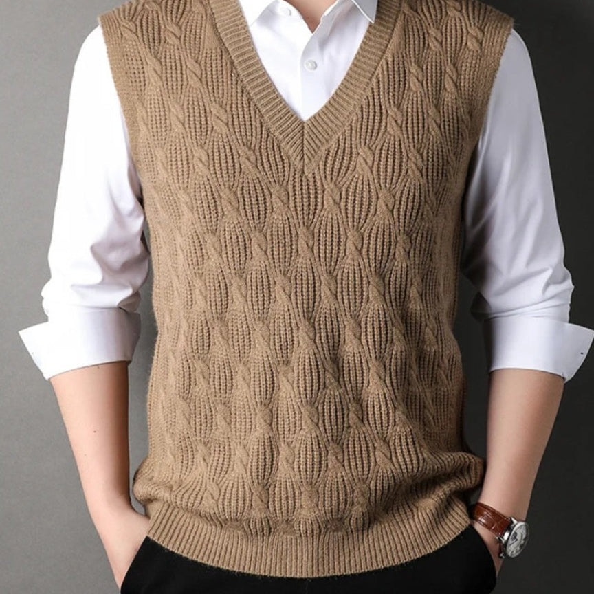 Aurazio Gilet di maglia a coste con scollo a V da uomo